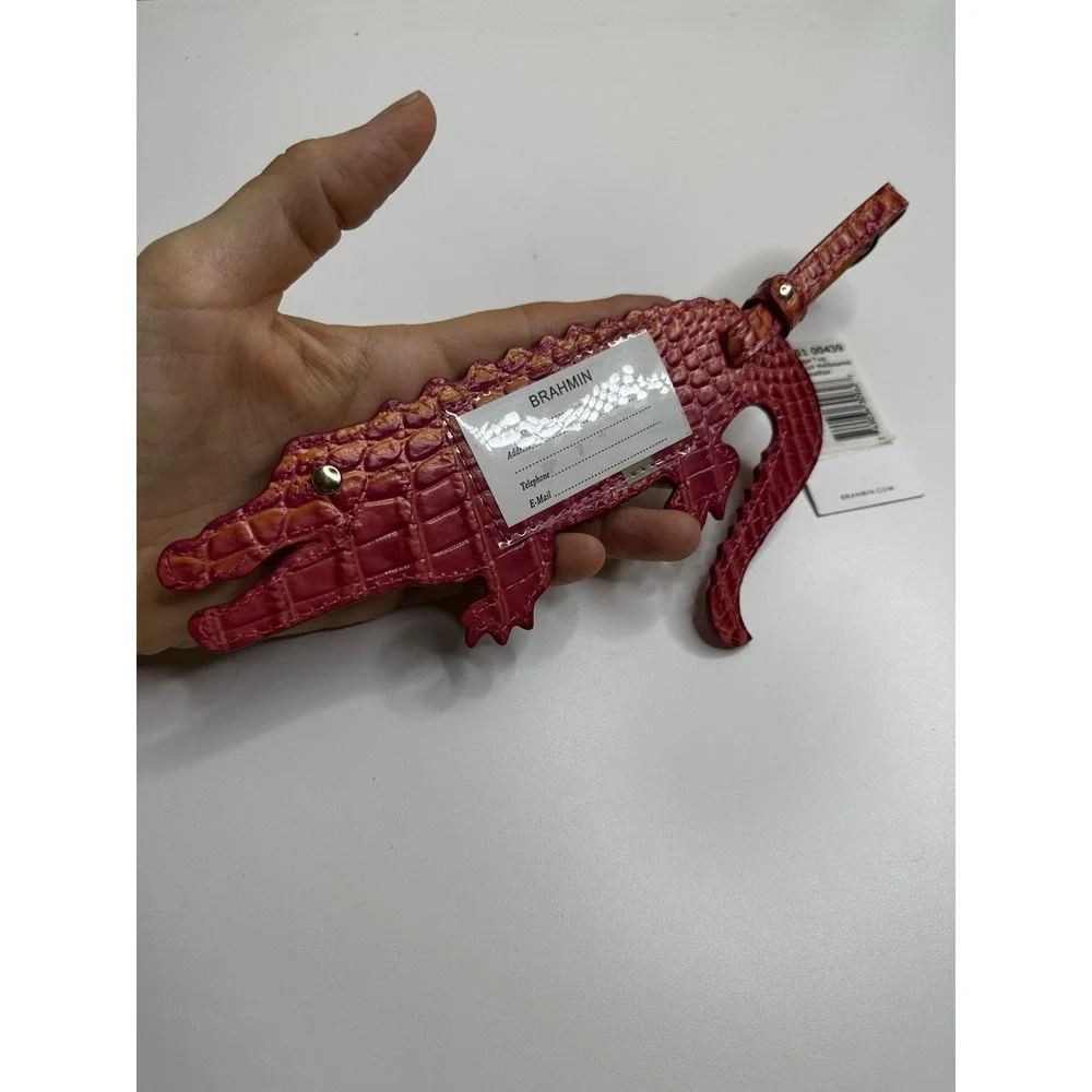 NEW Brahmin Mel Luggage Tag Passion Fruit Melbourne Leather Embossed Crocodile